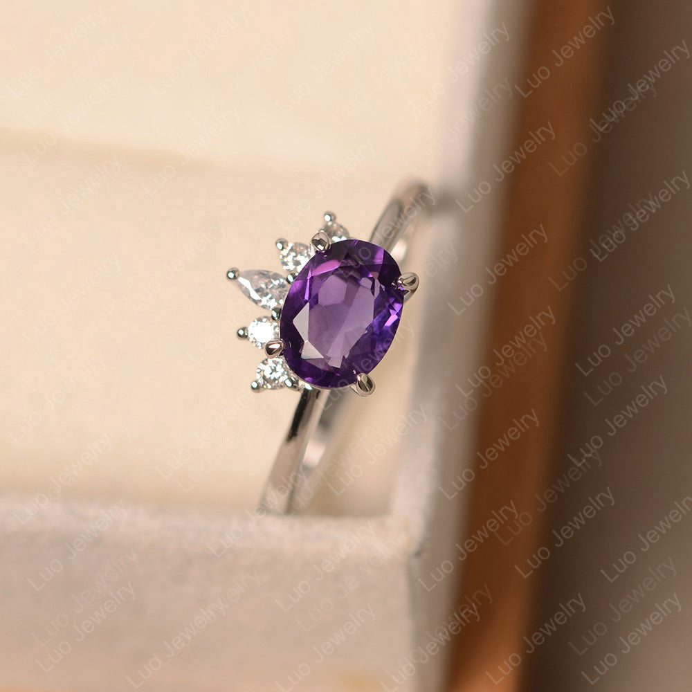 Vintage Amethyst Ring East West Oval Cut Ring - LUO Jewelry