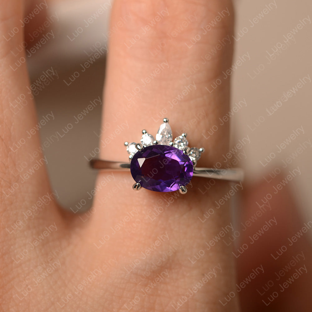 Vintage Amethyst Ring East West Oval Cut Ring - LUO Jewelry