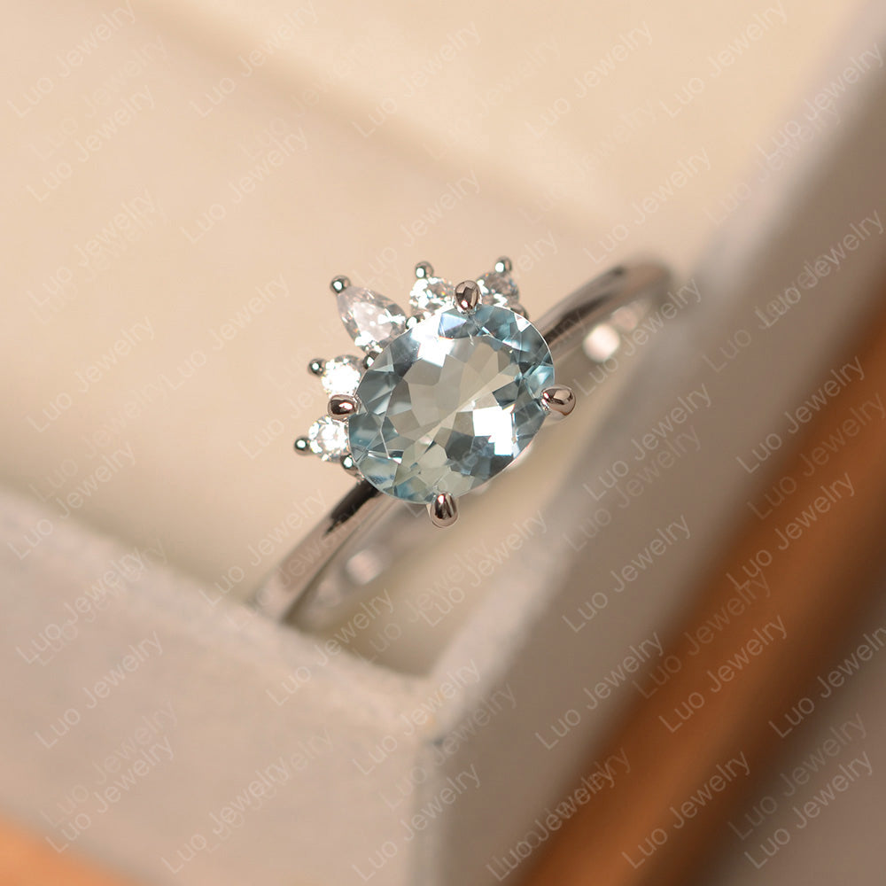 Vintage Aquamarine Ring East West Oval Cut Ring - LUO Jewelry