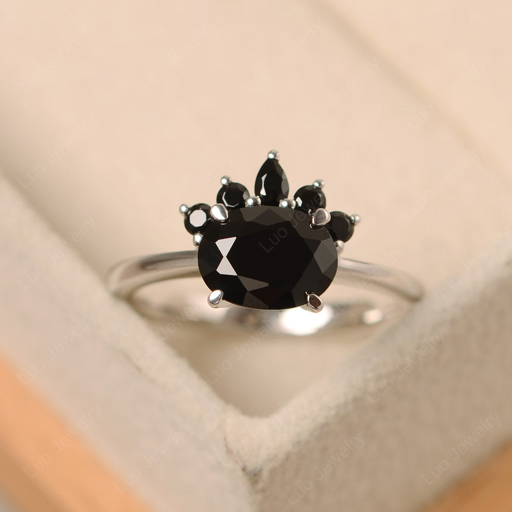 Vintage Black Spinel Ring East West Oval Cut Ring - LUO Jewelry