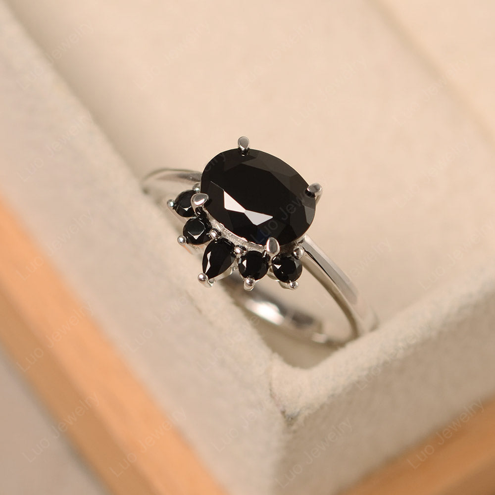 Vintage Black Spinel Ring East West Oval Cut Ring - LUO Jewelry