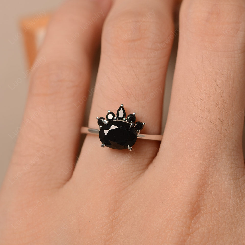 Vintage Black Stone and Black Spinel Ring East West Oval Cut Ring