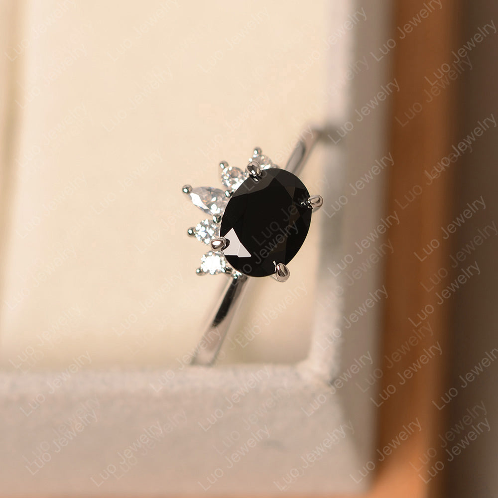 Vintage Black Spinel Ring East West Oval Cut Ring - LUO Jewelry