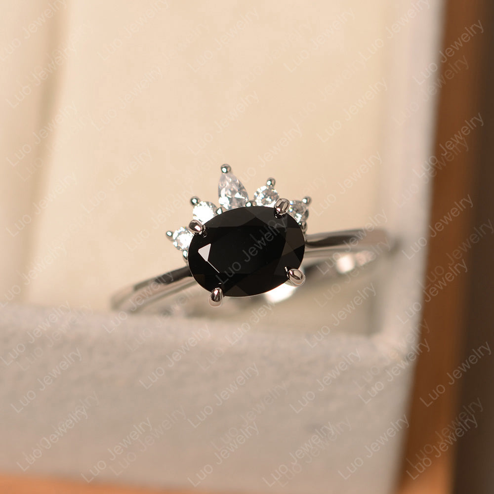 Vintage Black Spinel Ring East West Oval Cut Ring - LUO Jewelry