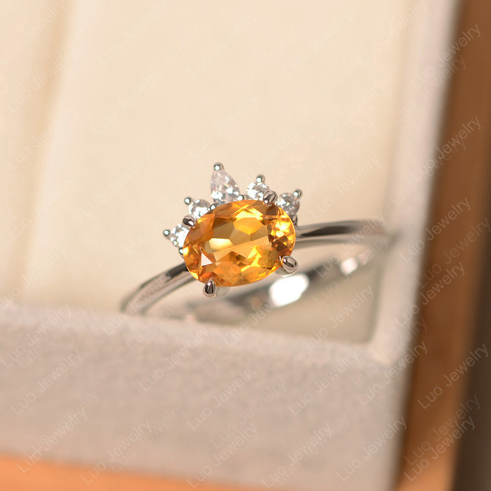 Vintage Citrine Ring East West Oval Cut Ring - LUO Jewelry