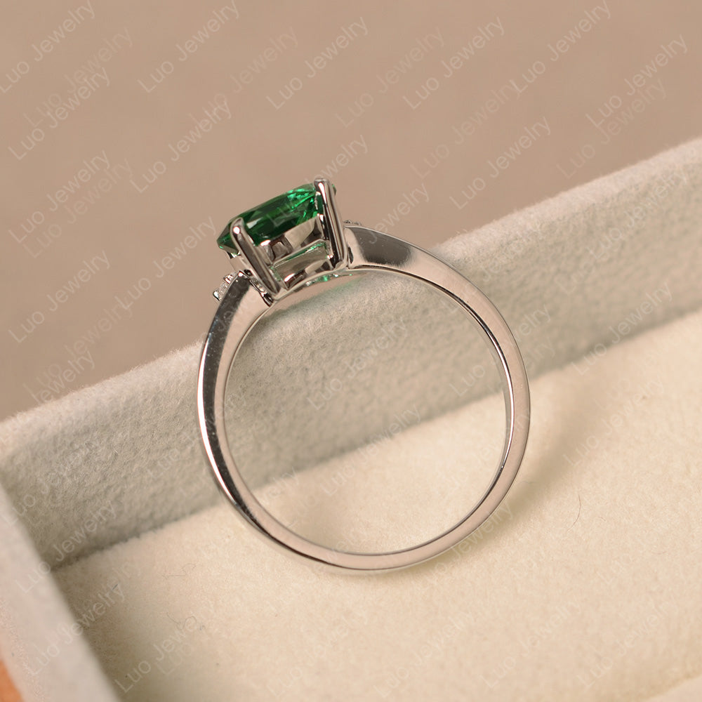 Vintage Lab Emerald Ring East West Oval Cut Ring - LUO Jewelry