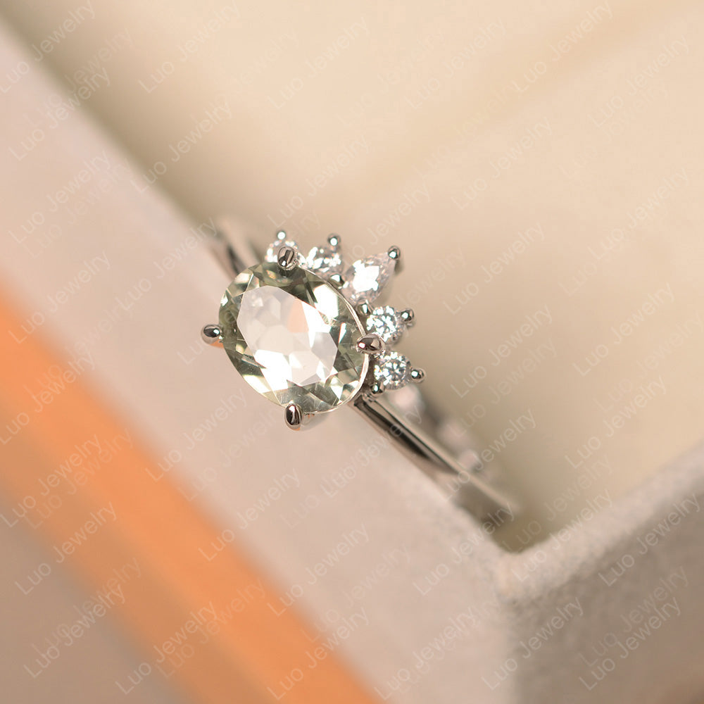 Vintage Green Amethyst Ring East West Oval Cut Ring - LUO Jewelry