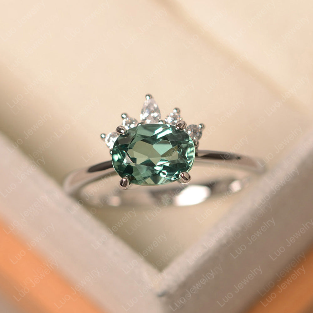 Vintage Green Sapphire Ring East West Oval Cut Ring - LUO Jewelry