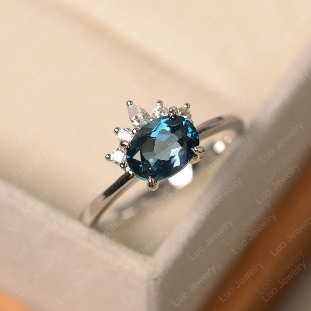 Vintage London Blue Topaz Ring East West Oval Cut Ring - LUO Jewelry