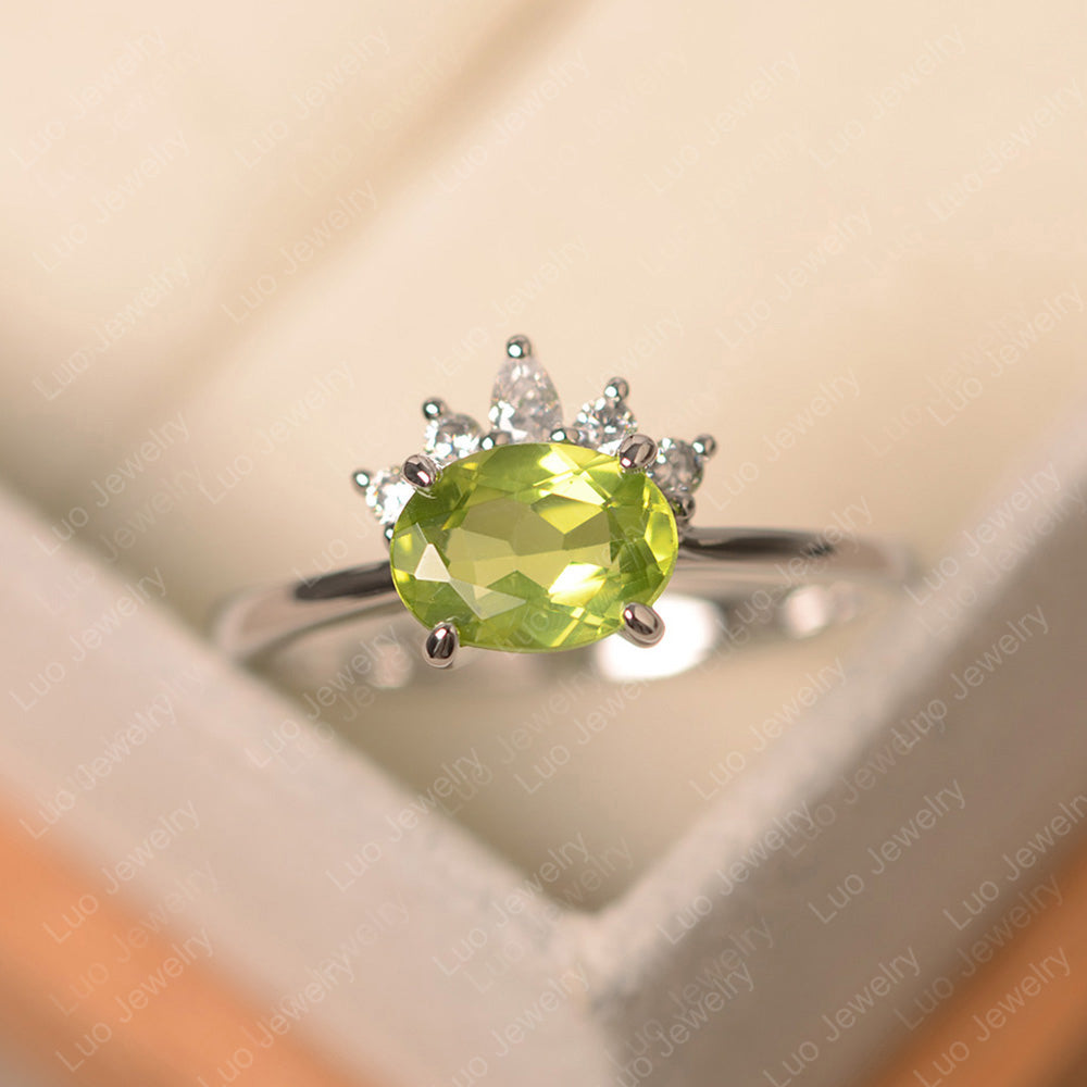 Vintage Peridot Ring East West Oval Cut Ring - LUO Jewelry