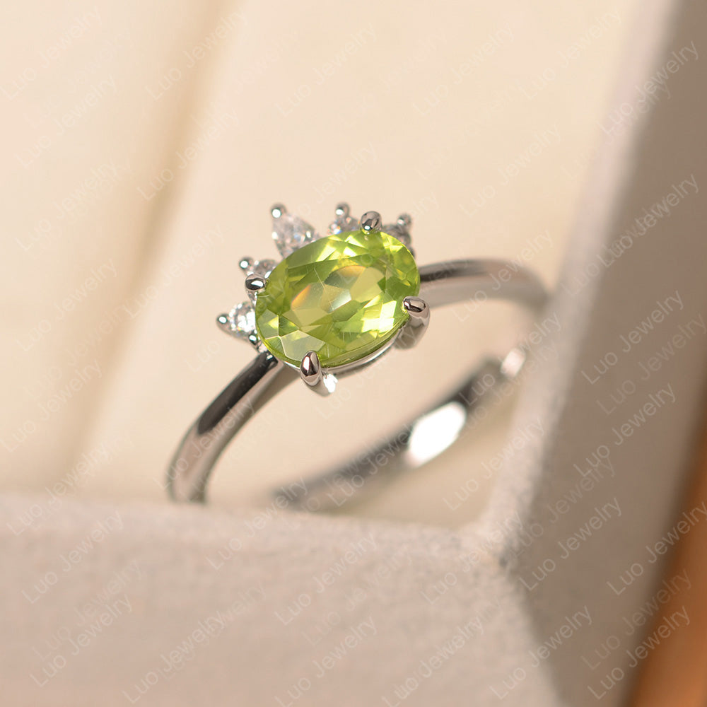 Vintage Peridot Ring East West Oval Cut Ring - LUO Jewelry