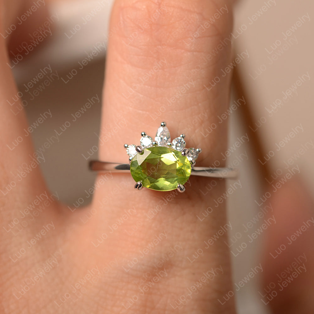 Vintage Peridot Ring East West Oval Cut Ring - LUO Jewelry