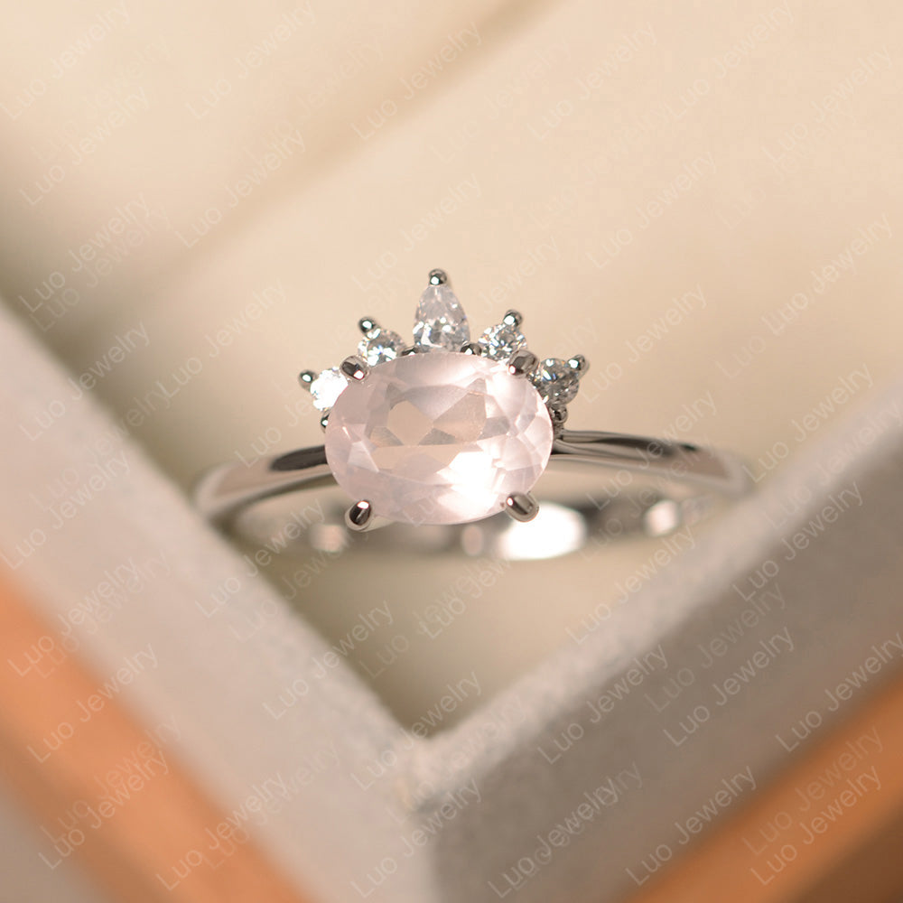 Vintage Rose Quartz Ring East West Oval Cut Ring - LUO Jewelry