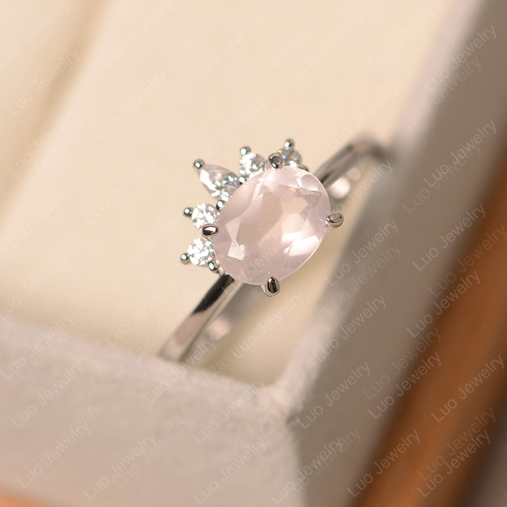 Vintage Rose Quartz Ring East West Oval Cut Ring - LUO Jewelry