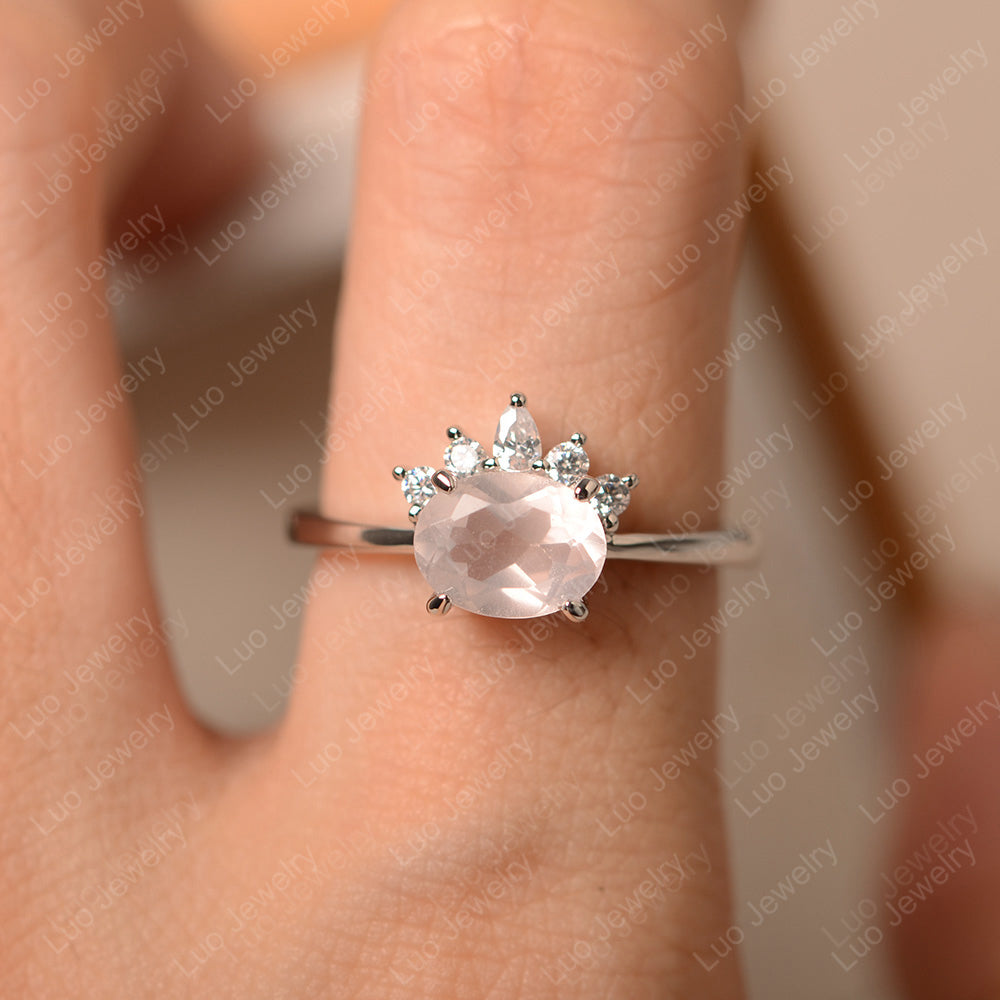 Vintage Rose Quartz Ring East West Oval Cut Ring - LUO Jewelry