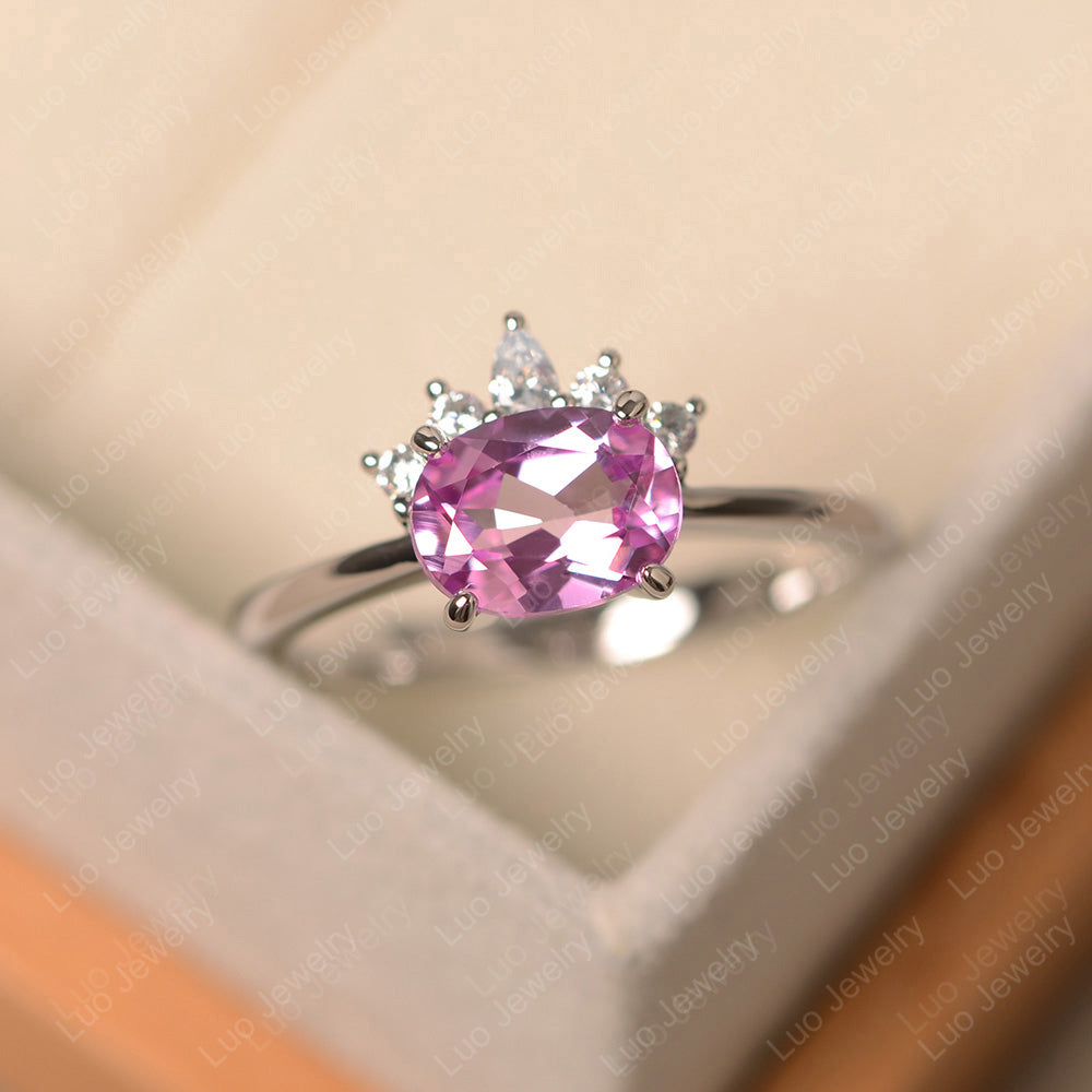 Vintage Pink Sapphire Ring East West Oval Cut Ring - LUO Jewelry