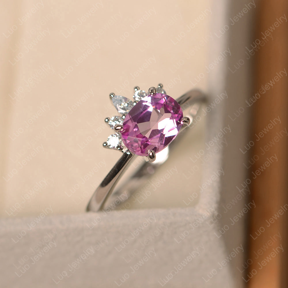 Vintage Pink Sapphire Ring East West Oval Cut Ring - LUO Jewelry