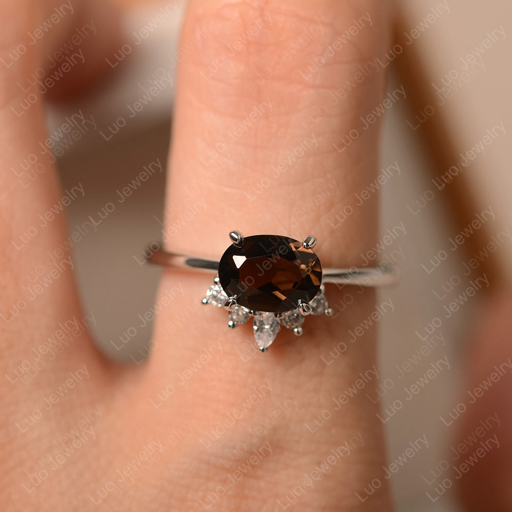 Vintage Smoky Quartz  Ring East West Oval Cut Ring - LUO Jewelry