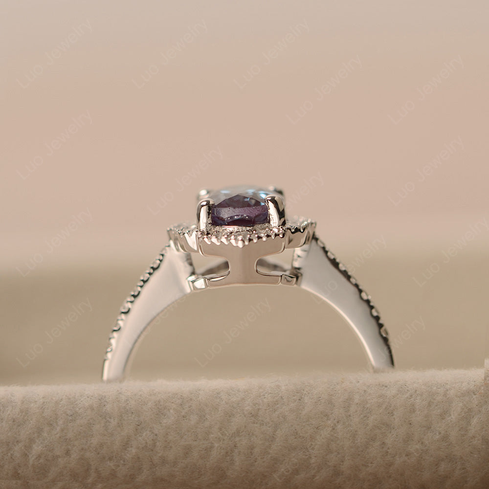 Alexandrite Ring Oval Cut Halo Engagement Ring - LUO Jewelry