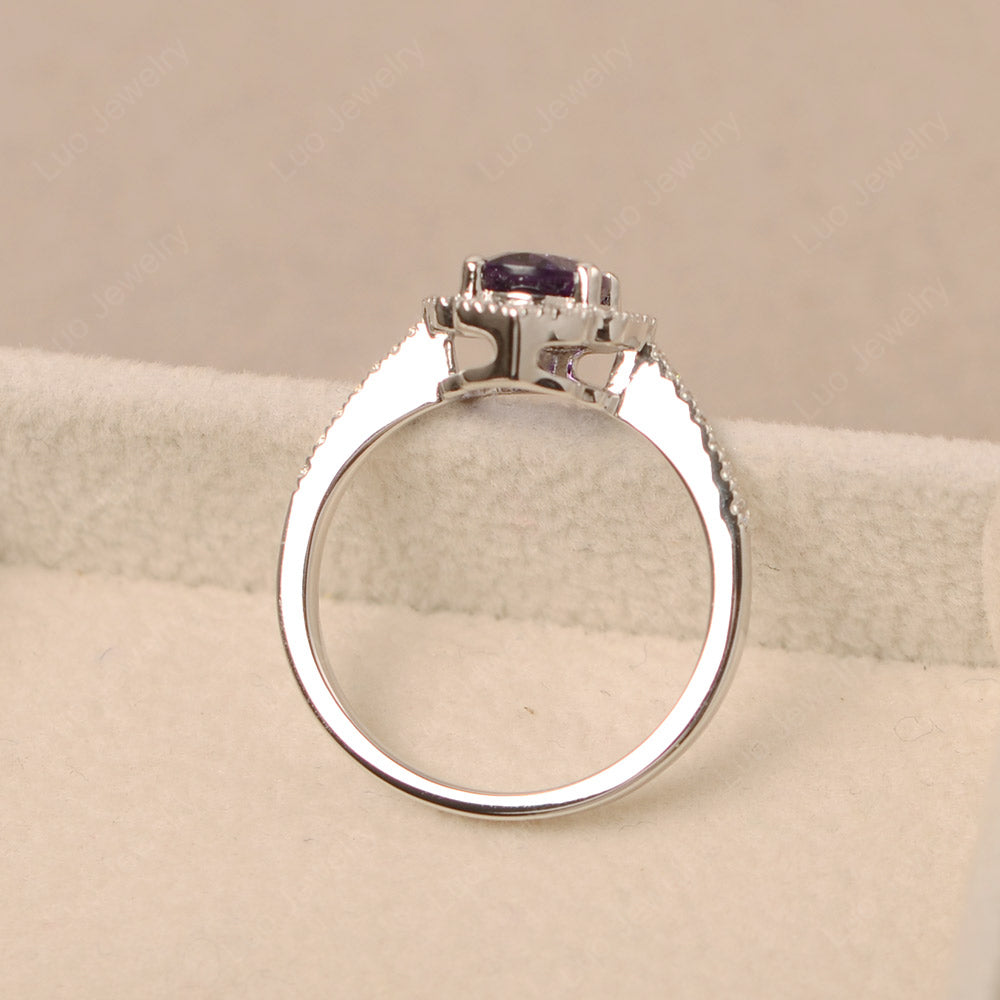 Amethyst Ring Oval Cut Halo Engagement Ring - LUO Jewelry