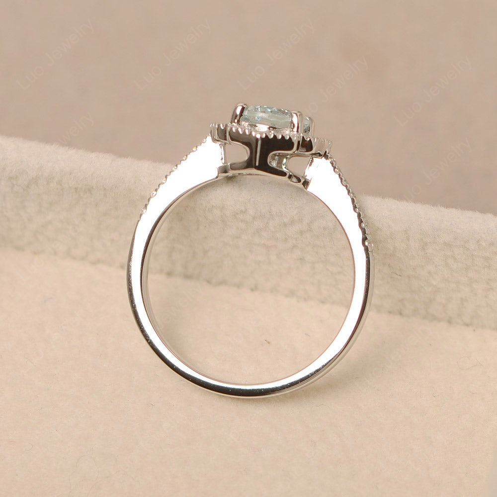 Aquamarine Ring Oval Cut Halo Engagement Ring - LUO Jewelry