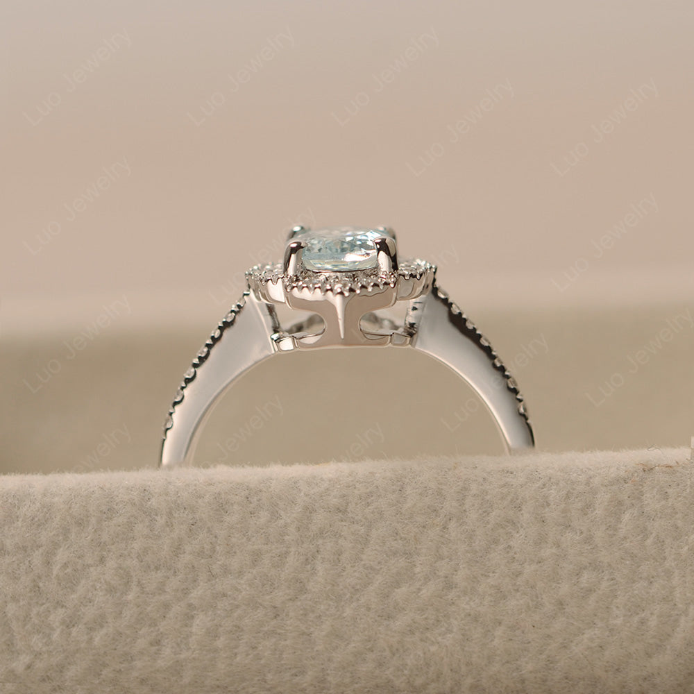 Aquamarine Ring Oval Cut Halo Engagement Ring - LUO Jewelry