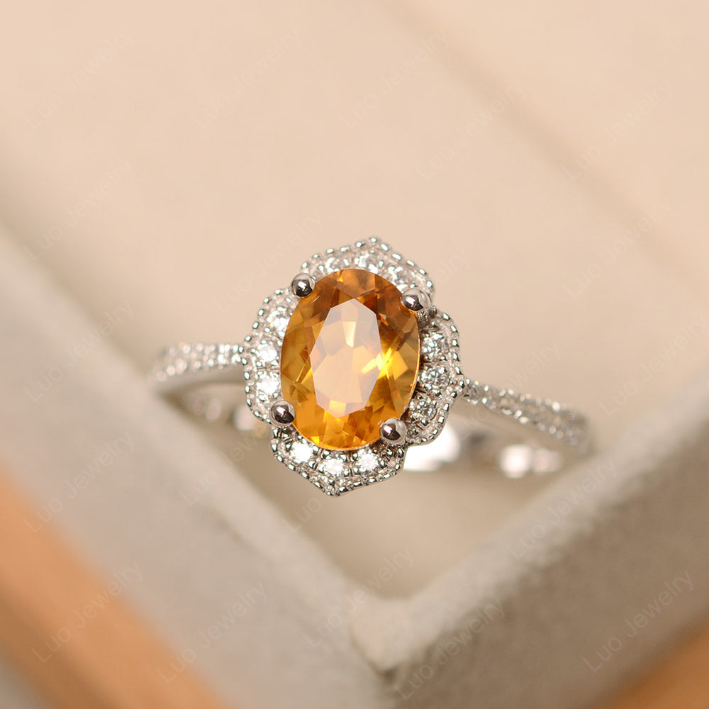 Citrine Ring Oval Cut Halo Engagement Ring - LUO Jewelry