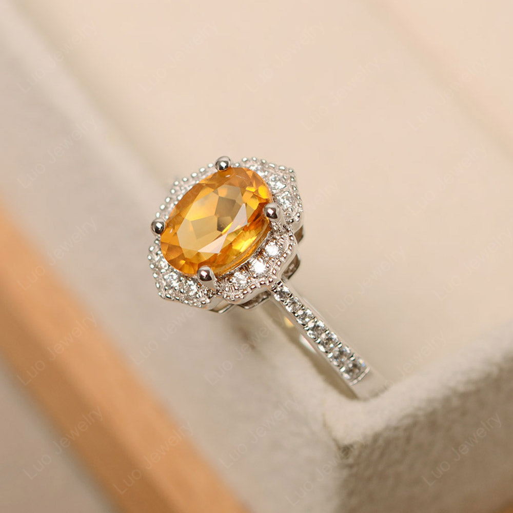 Citrine Ring Oval Cut Halo Engagement Ring - LUO Jewelry
