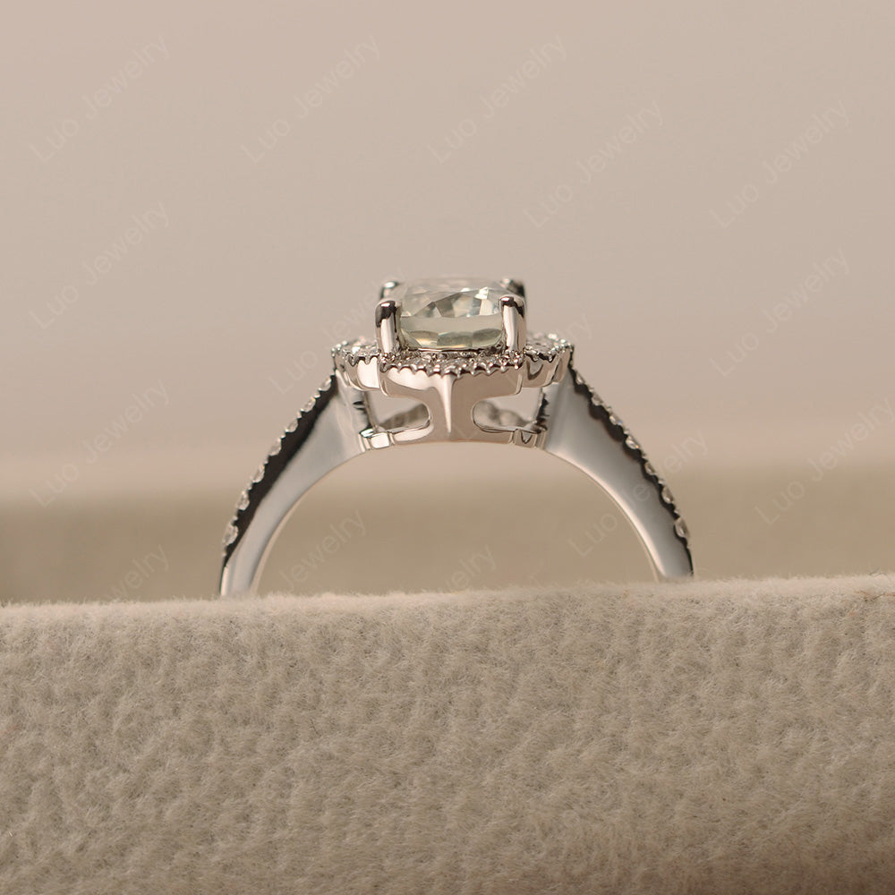 Green Amethyst Ring Oval Cut Halo Engagement Ring - LUO Jewelry