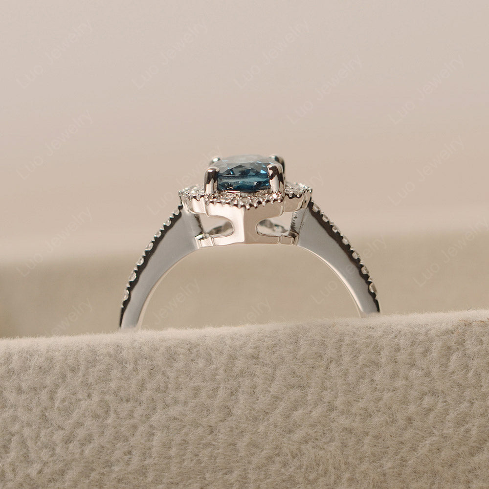 London Blue Topaz Ring Oval Cut Halo Engagement Ring - LUO Jewelry