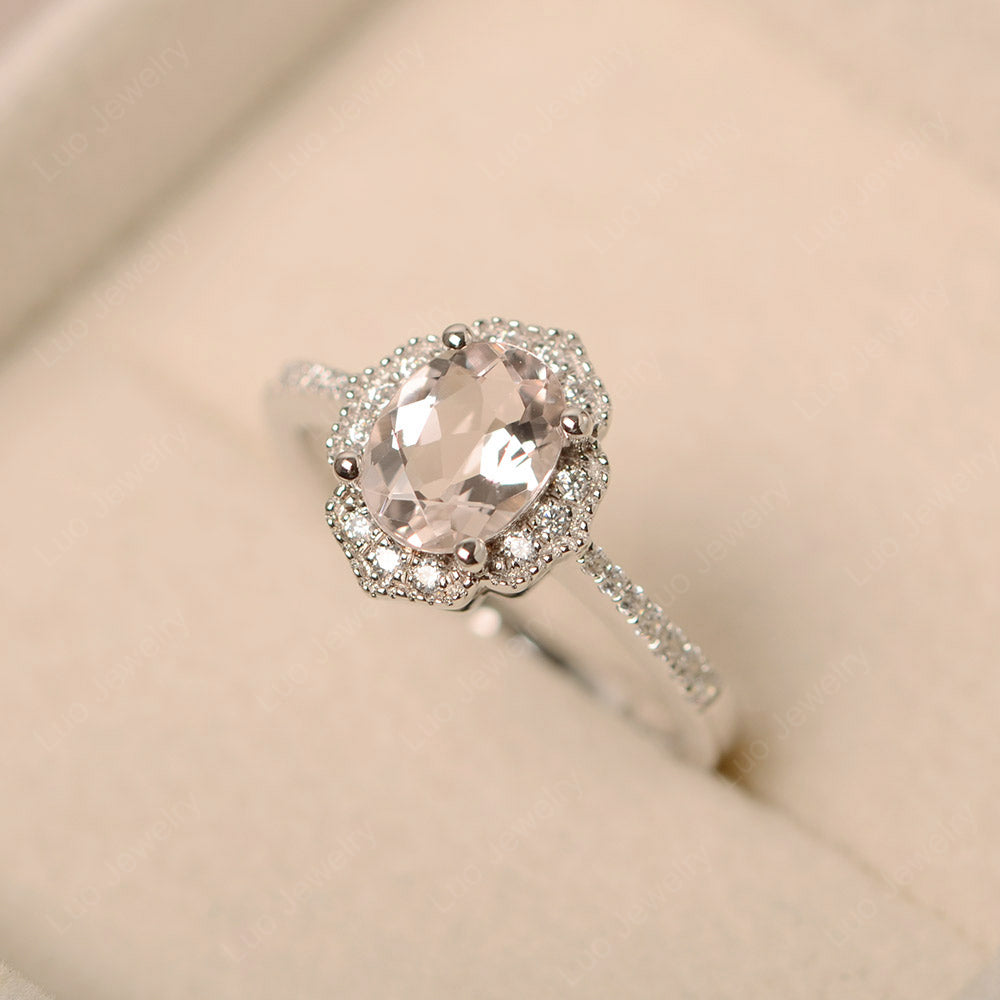 Morganite Ring Oval Cut Halo Engagement Ring - LUO Jewelry