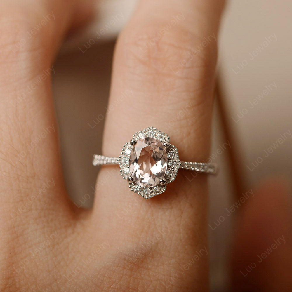 Morganite Ring Oval Cut Halo Engagement Ring - LUO Jewelry