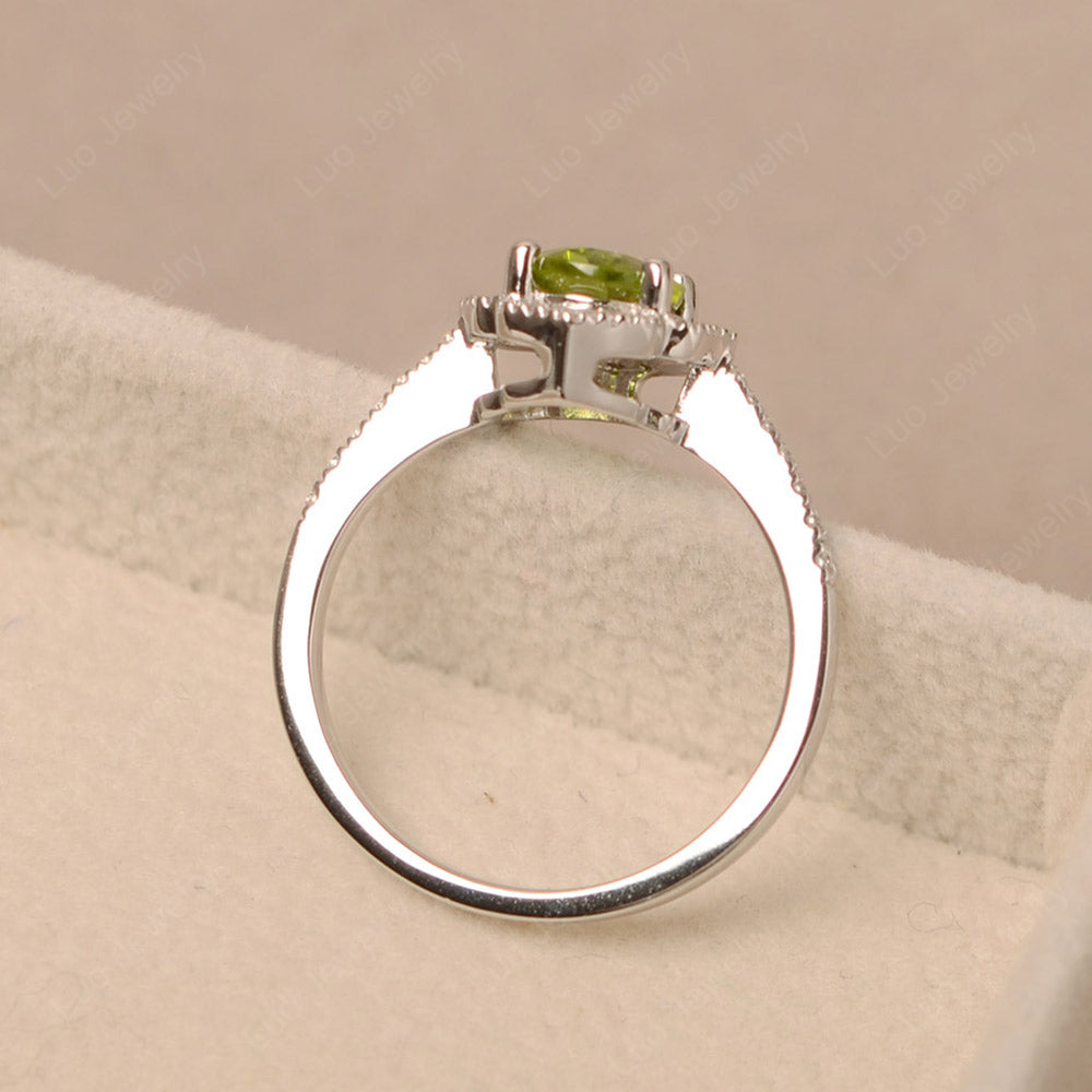 Peridot Ring Oval Cut Halo Engagement Ring - LUO Jewelry
