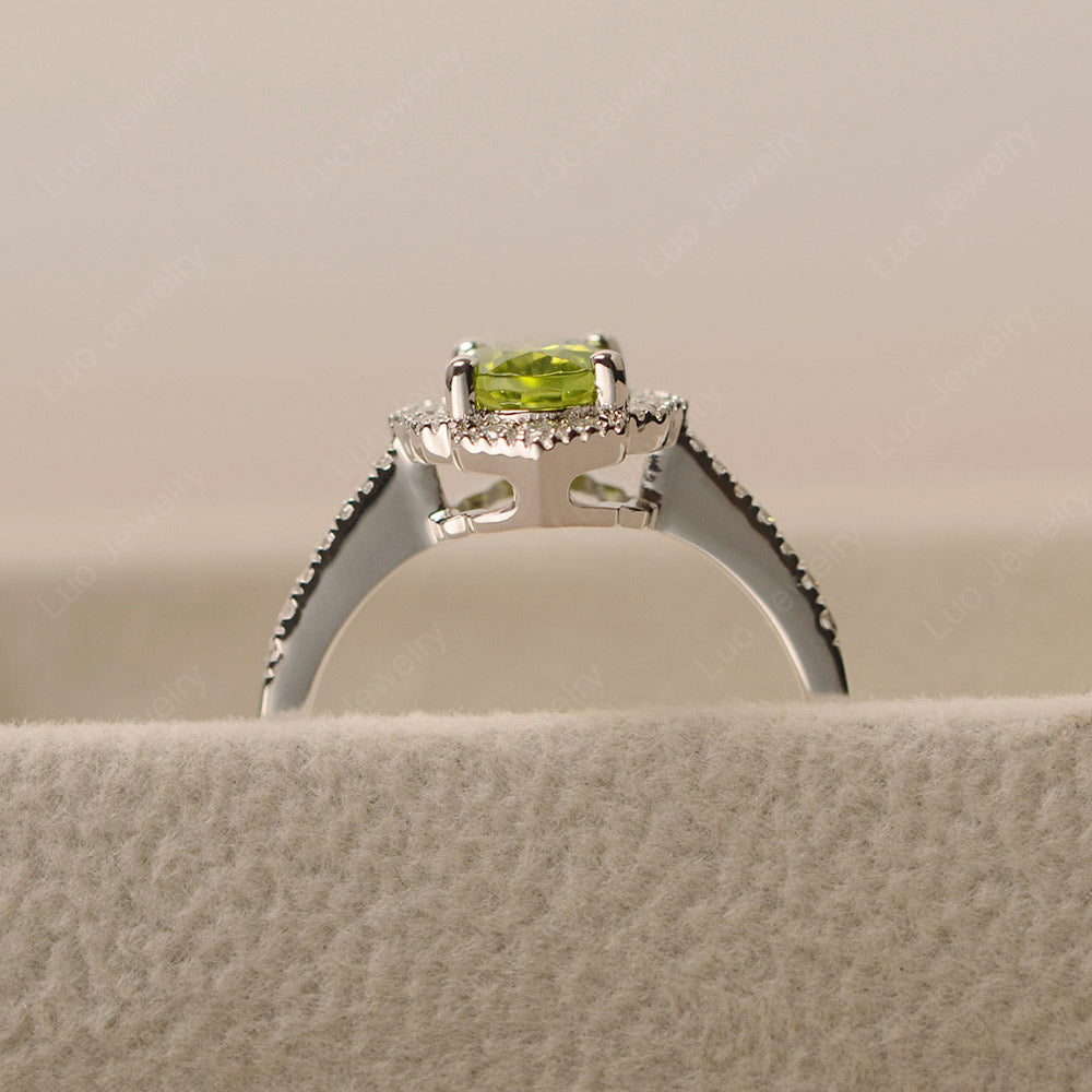 Peridot Ring Oval Cut Halo Engagement Ring - LUO Jewelry