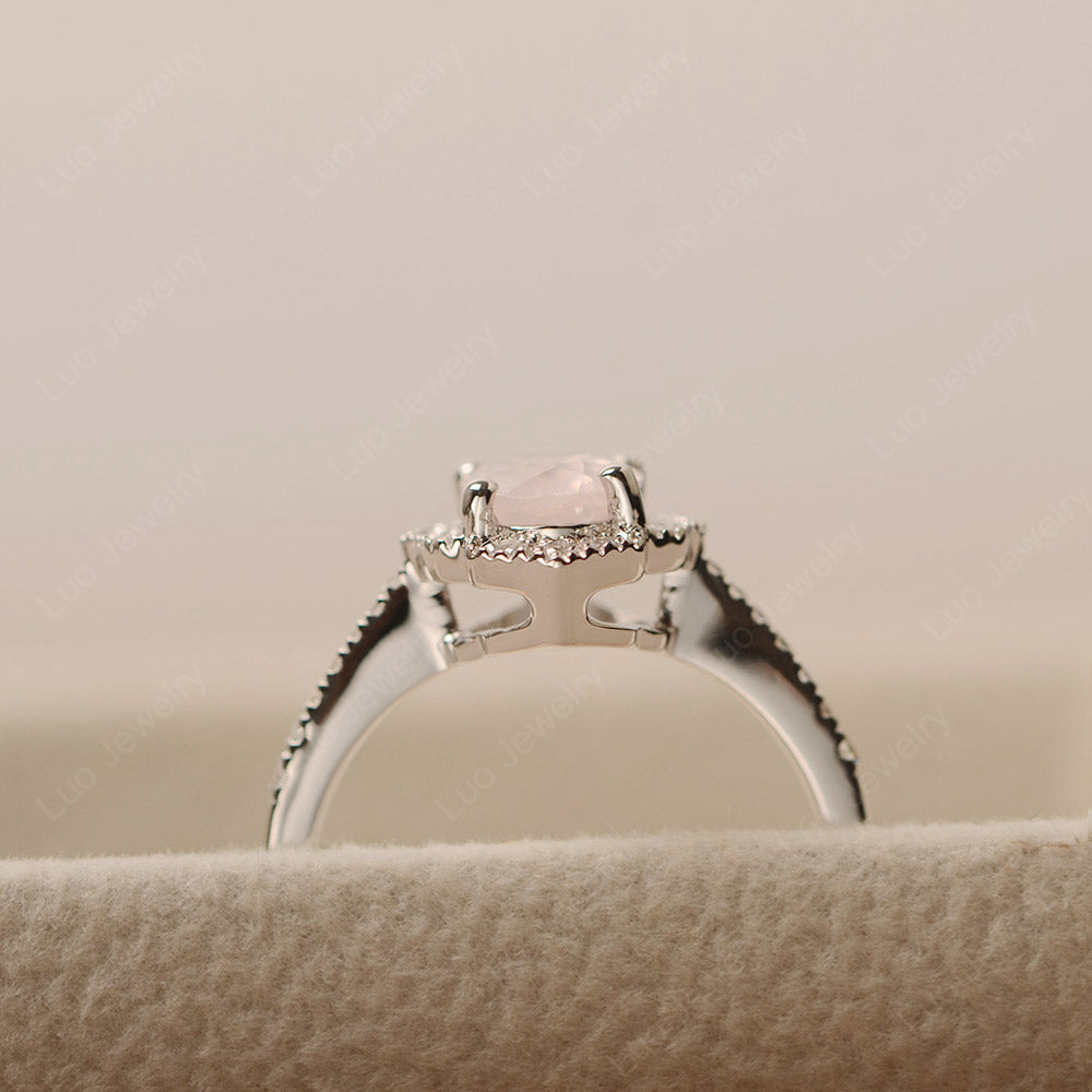 Rose Quartz Ring Oval Cut Halo Engagement Ring - LUO Jewelry