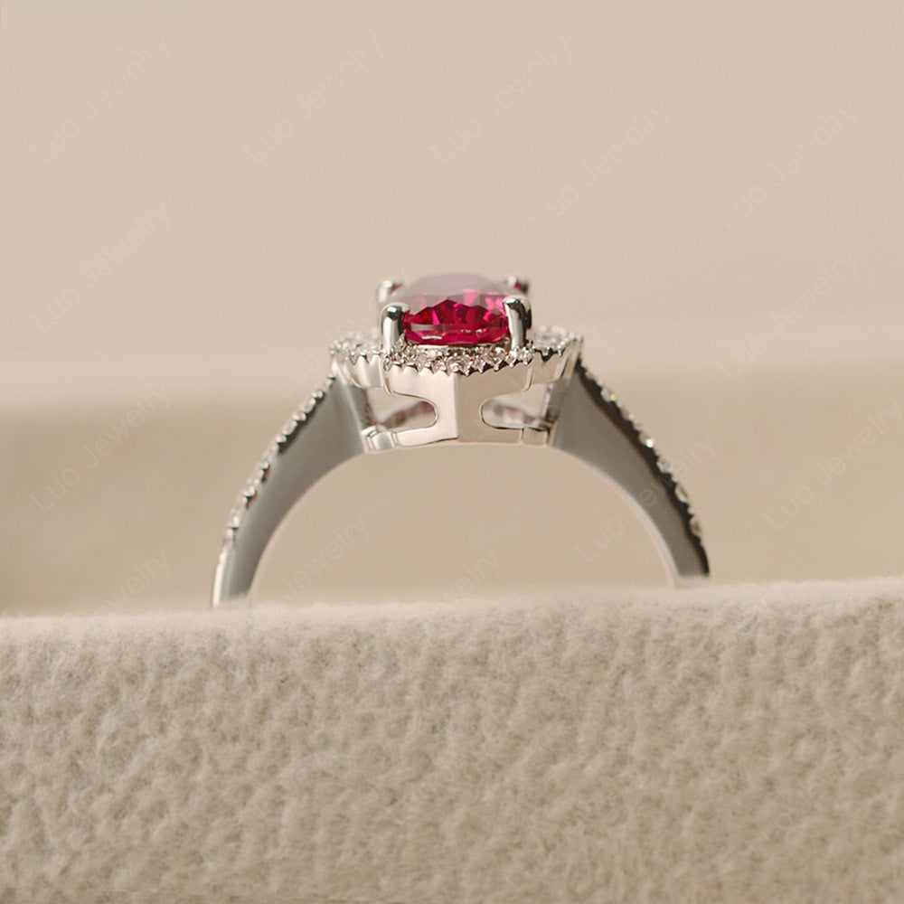 Ruby Ring Oval Cut Halo Engagement Ring - LUO Jewelry