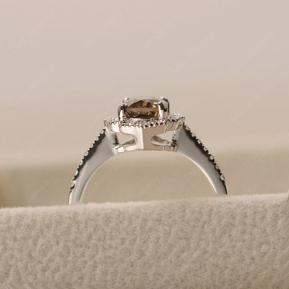 Smoky Quartz  Ring Oval Cut Halo Engagement Ring - LUO Jewelry