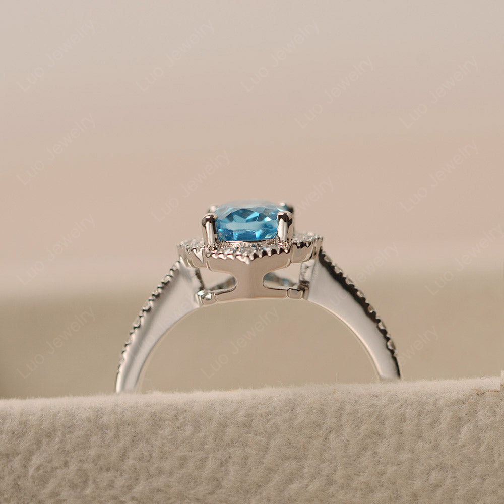 Swiss Blue Topaz Ring Oval Cut Halo Engagement Ring - LUO Jewelry