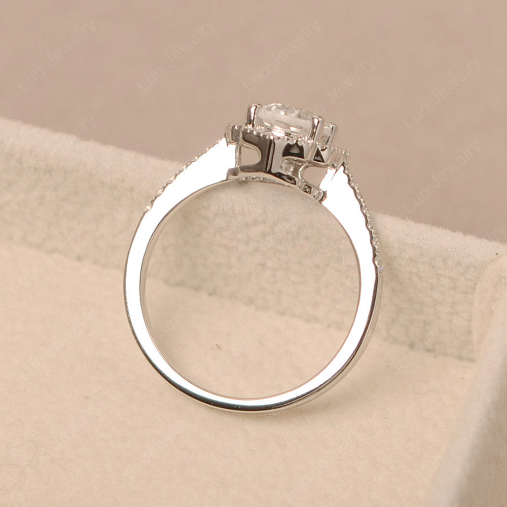 White Topaz Ring Oval Cut Halo Engagement Ring - LUO Jewelry