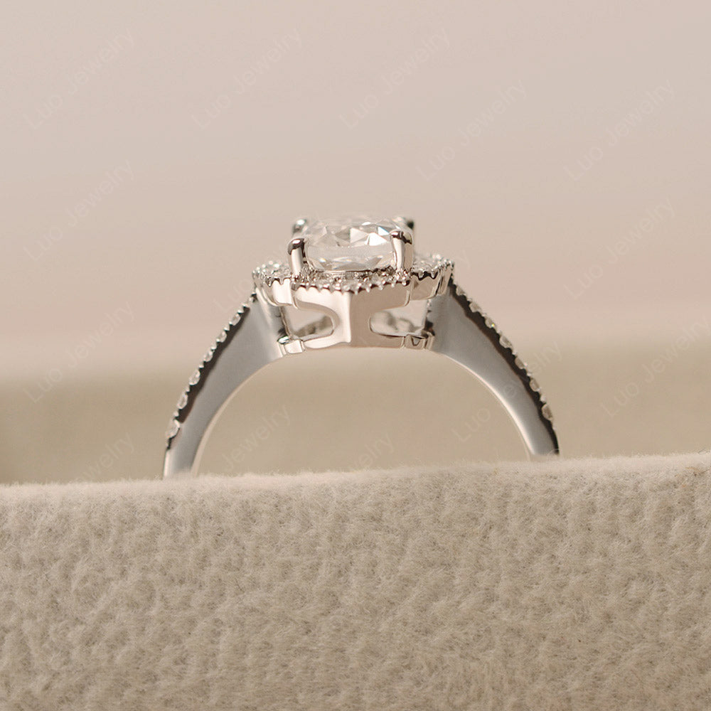 White Topaz Ring Oval Cut Halo Engagement Ring - LUO Jewelry
