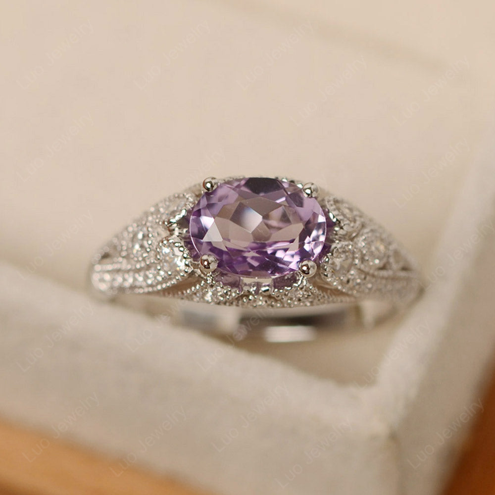 Vintage Horizontal Oval Cut Amethyst Ring - LUO Jewelry