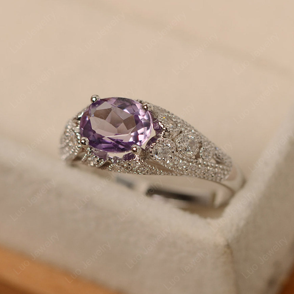 Vintage Horizontal Oval Cut Amethyst Ring - LUO Jewelry