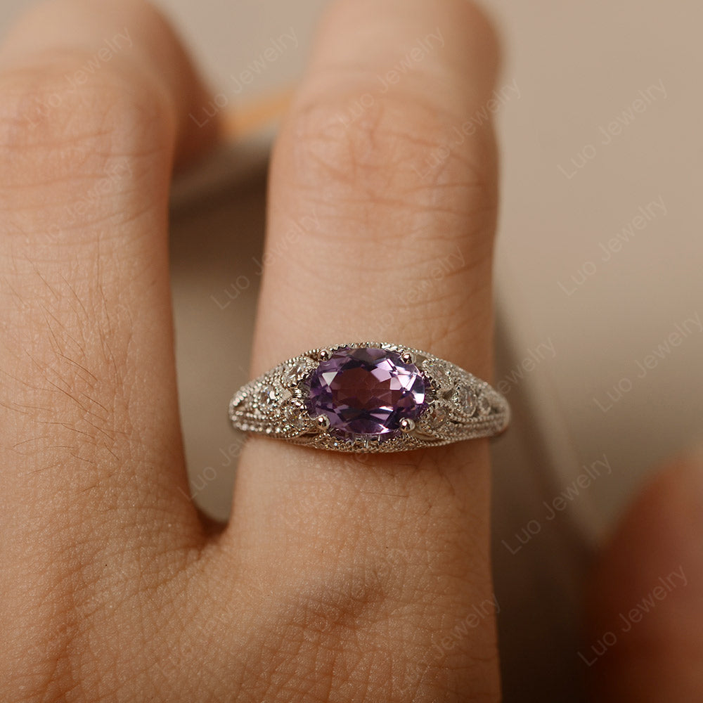 Vintage Horizontal Oval Cut Amethyst Ring - LUO Jewelry