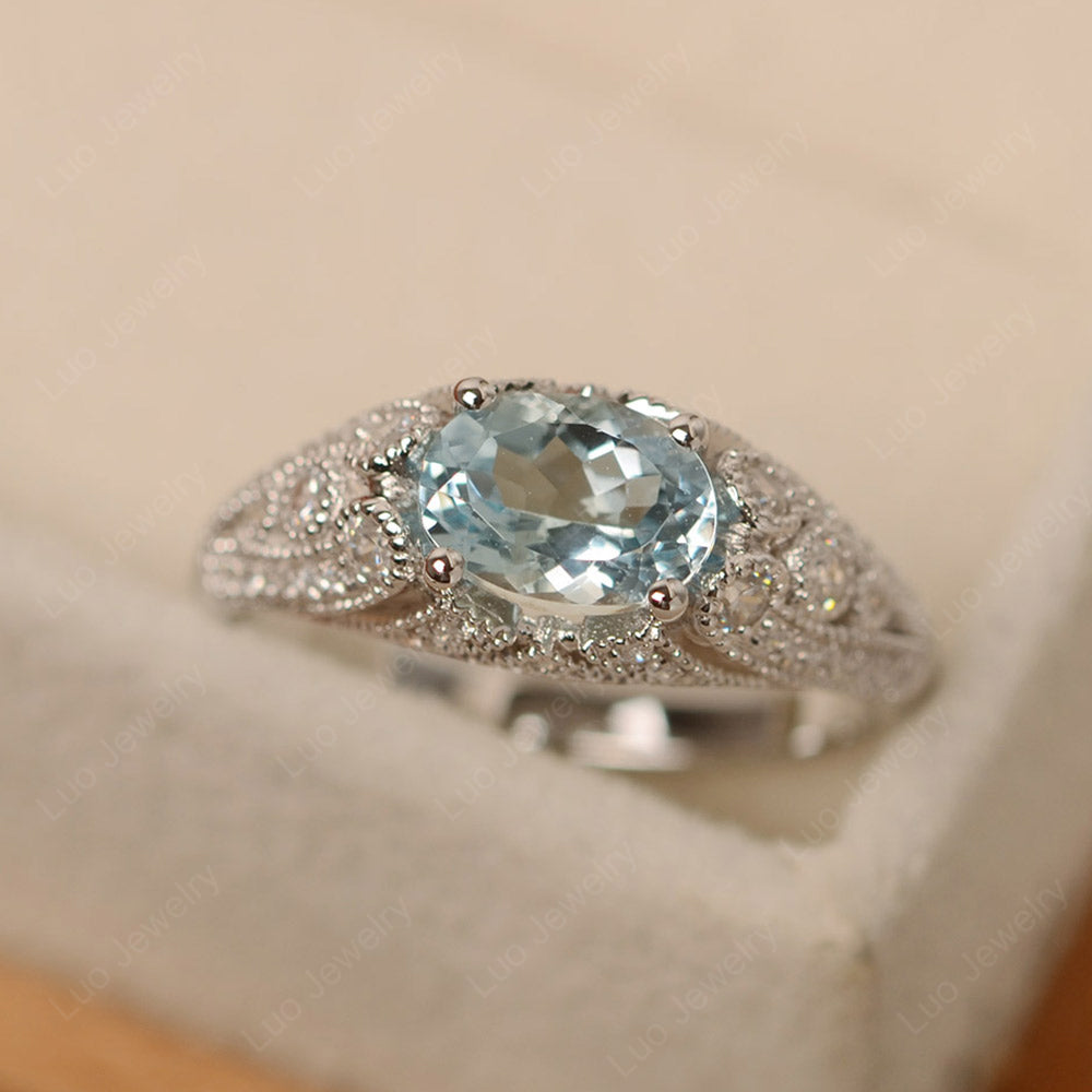 Vintage Horizontal Oval Cut Aquamarine Ring - LUO Jewelry