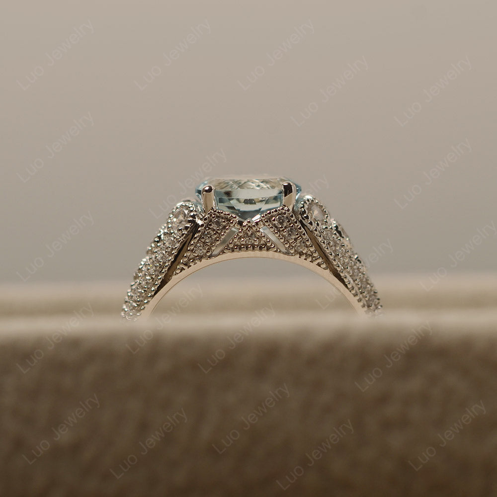 Vintage Horizontal Oval Cut Aquamarine Ring - LUO Jewelry
