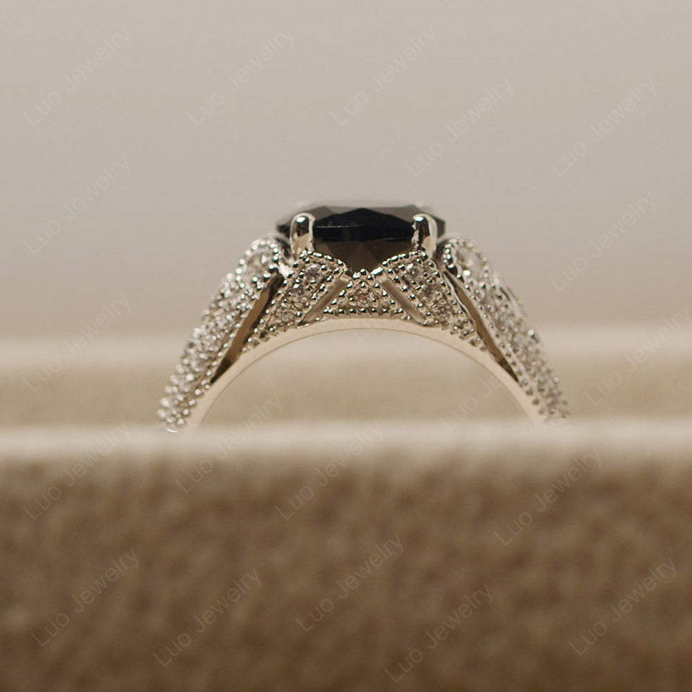 Vintage Horizontal Oval Cut Black Spinel Ring - LUO Jewelry