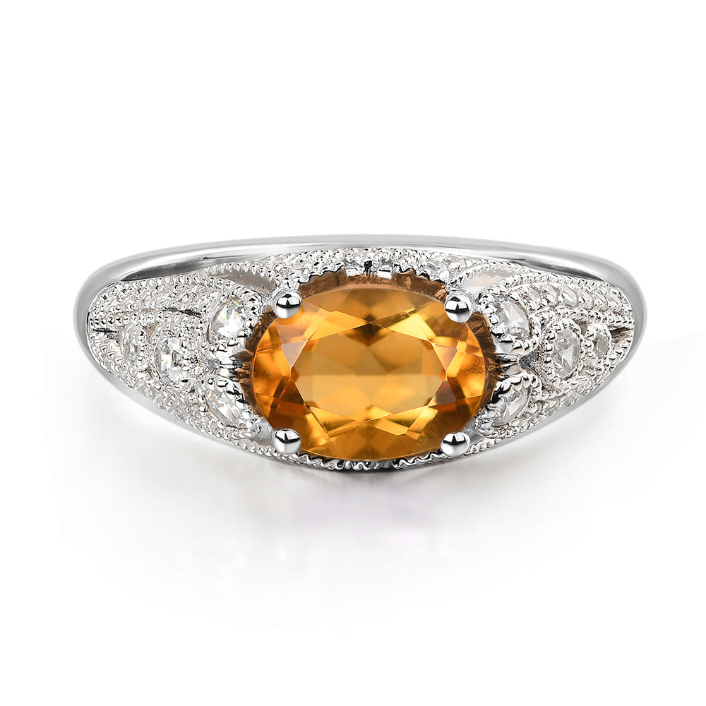 Vintage Horizontal Oval Cut Citrine Ring - LUO Jewelry