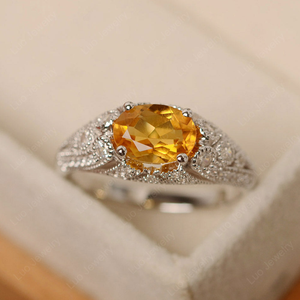 Vintage Horizontal Oval Cut Citrine Ring - LUO Jewelry