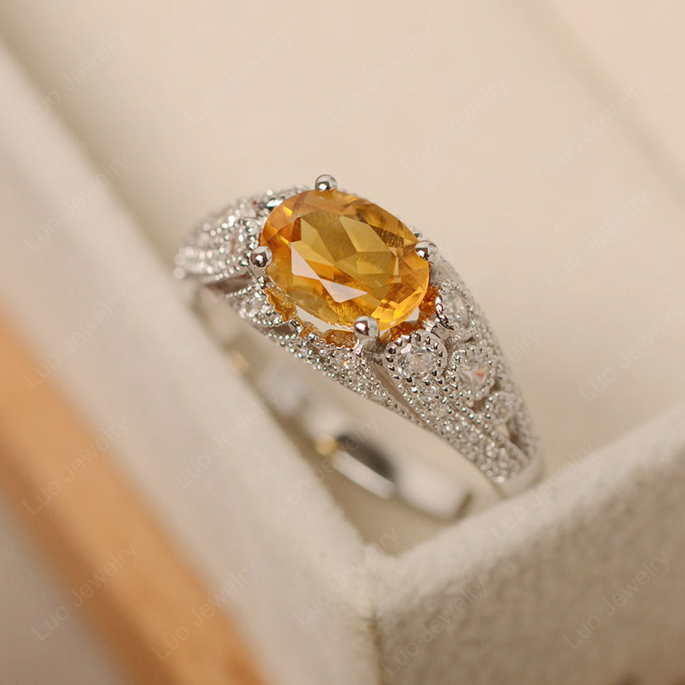 Vintage Horizontal Oval Cut Citrine Ring - LUO Jewelry