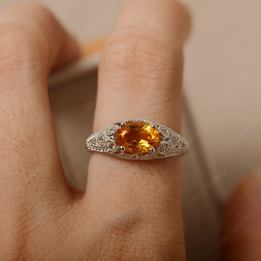 Vintage Horizontal Oval Cut Citrine Ring - LUO Jewelry